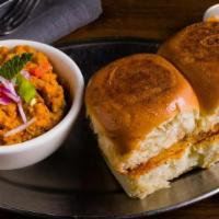 Pav Bhaji · Pan mashed vegetable cooked in clarified butter, served with toasted Indian bread buns on th...