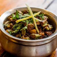 Kadai Bhindi · Spiced okra tossed in a wok with onions and bell peppers