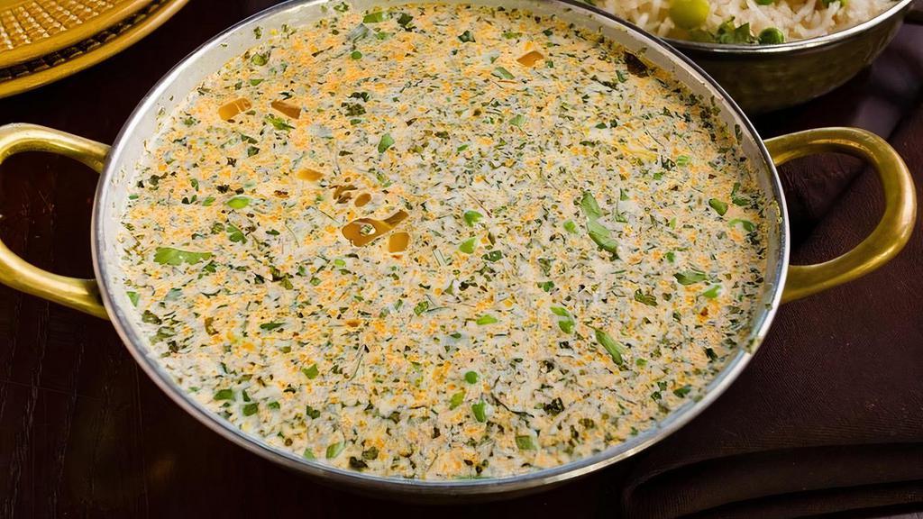 Methi Paneer Mutter · Indian cottage cheese and green peas with fenugreek in a creamy sauce