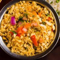 Paneer Bhurji · Grated Indian cottage cheese cooked with onions and bell peppers