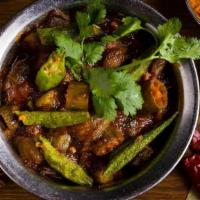 Bhindi Goat · Lamb cooked with okra in a ginger based gravy