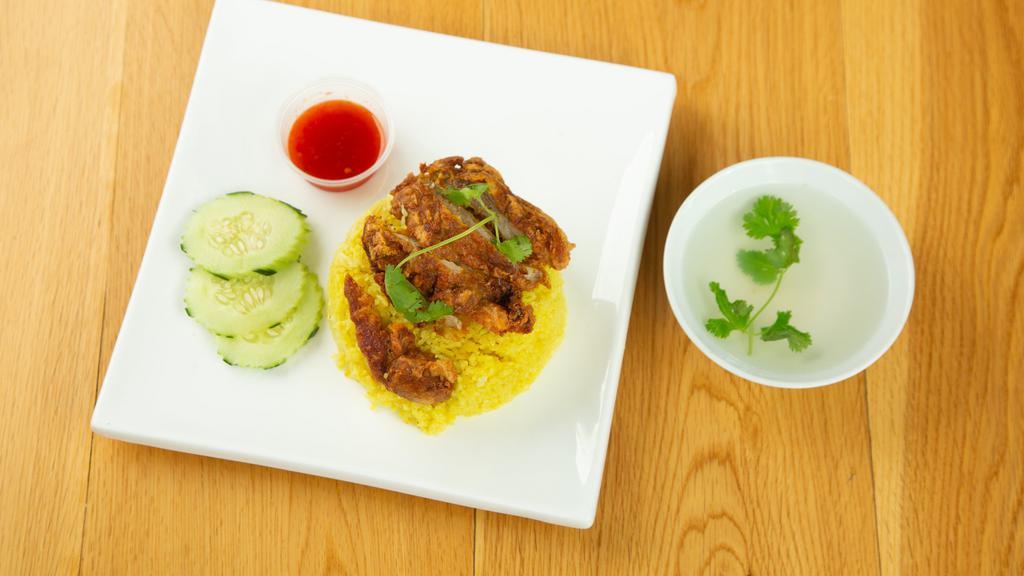 Southern Thai Crispy Fried Chicken Rice · It comes with ginger rice and melon soup.