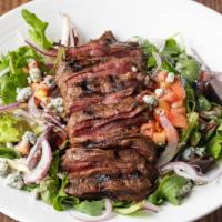 Tuscan Steak Salad · Fresh marinated grilled skirt steak, mesclun greens, diced. tomatoes, red onions, crumbled G...