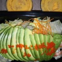 Avocado Salad · Vegetables, avocado, and smelt roe with ginger dressing.
