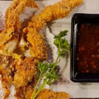 Japanese Style Soft-Shell Crab Appetizer · Deep-fried soft-shell crab with sweet chili sauce.