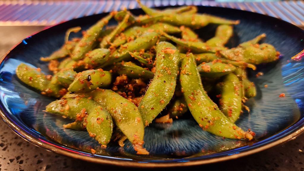 Spicy Edamame · Boiled soybeans with yummy spicy taste.