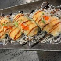 Jalapeno Popper · Fried lightly battered stuffed Jalapeno with spicy salmon and cream cheese inside with chef’...