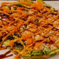 Japanese Spicy Pizza Appetizer · Choice of Salmon/Tuna/Yellowtail Or Kani avocado on top the pancake with spicy mayo, sesame,...