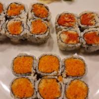 Spicy Crunch Roll Combo · spicy crunch tuna roll, spicy crunch salmon roll, and spicy crunch crab roll.