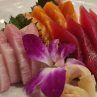 Tri-Color Sashimi  · 12 pcs tuna, salmon and yellowtail with white rice