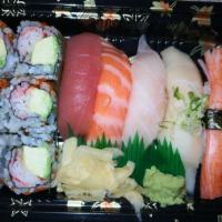 Sushi Lunch · 5pcs of sushi and one California roll.