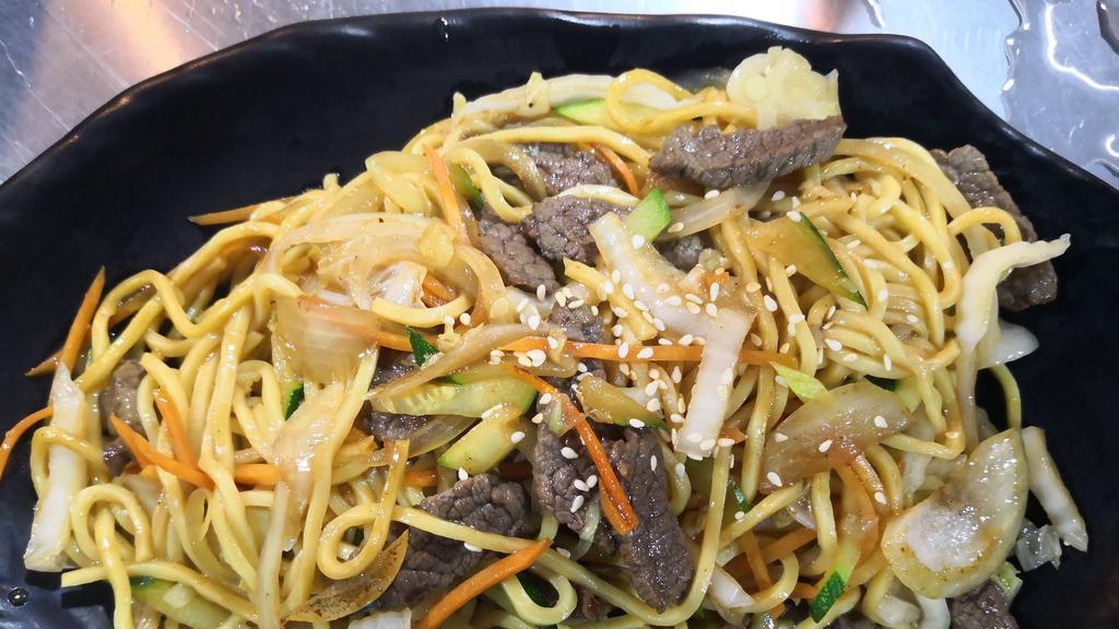 Beef Yaki Noodles · Pan-fried noodles with beef and mixed vegetables.