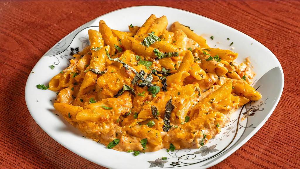 Meat Sausage Penne · Penne style pasta beaded with warm beef meat sausage.