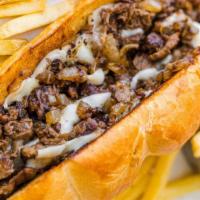 Spicy Philly Steak · Spicy. Steak, cheese, and caramelized onion sandwich.