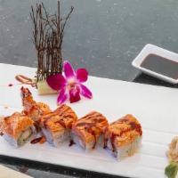 Crossbay Roll · Spicy. Shrimp tempura, cucumber inside topped with spicy kan served with eel sauce and spicy...