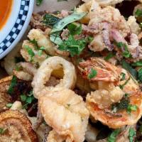 Fritto Misto · Fried calamari, shrimp, zucchini, fennel, sage and lemon.