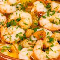Garlic Shrimp · Wild gulf shrimp sautéed in olive oil, garlic, guindilla pepper.