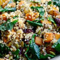Organic Kale Salad · Quinoa, roasted butternut squash, apples, pickled red onion, almonds, maple balsamic vinegar...