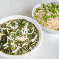 Saag Poneer · Served with rice.