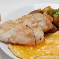 Turkey, Egg & Cheese Platter · Platter served with home fries or Israeli salad and bagel with butter.