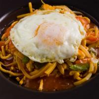 Chicken Chopsuey · crispy noodles topped with sweet-n-sour sliced chicken sautéed along with shredded veggies a...