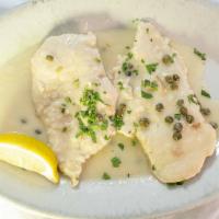 Chicken Piccata · Tender breast of  chicken sauteed with capers in a lemon butter sauce.