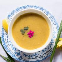 Mulligatawny · Pureed lentil and vegetable soup with lemon.