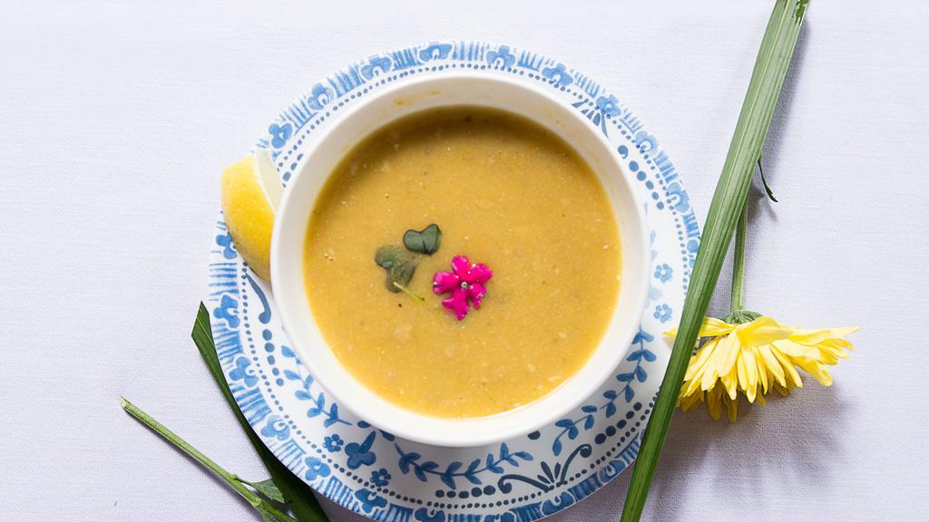 Mulligatawny · Pureed lentil and vegetable soup with lemon.