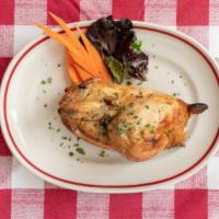 Roast 1/2 Chicken · All natural free range. served with soup or salad potato and vegetable.