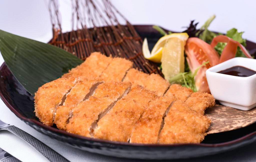 Chicken Katsu · Deep fried breaded chicken cutlet. Served with tonkatsu sauce. Served with miso soup, salad, and rice.