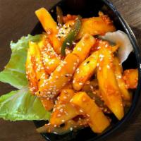 Spicy Mango Salad · Medium spicy - Veg - Mango strips, bell pepper, peanut, sesame seeds, lettuce in sweet and s...