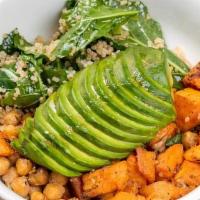 Buddha Bowl · Warm Quinoa, Roasted Sweet Potato, Chickpeas, Baby Kale & Avocado Served With a Lemon-Truffl...