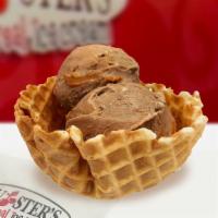 Small Waffle Dish - Two (2) Scoops Of Ice Cream · Premium homemade Ice Cream in crunchy waffle bowl. 2 scoops of your choice of ice cream.