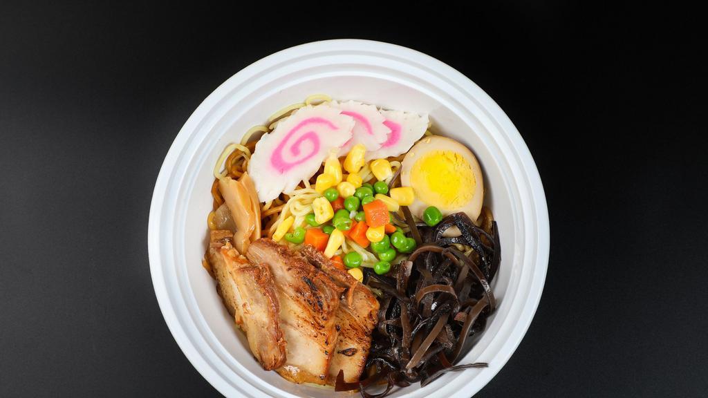 Japanese Style Dan Dan Ramen · Spicy. Served with, Braised pork, Bamboo Shoot, Marinated Egg, Scallion in pork bone broth