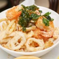 Fritto Misto (Gluten Free) · Gluten-free. Crispy calamari, shrimp, scallop and zucchini with fresh lemon and herbs.