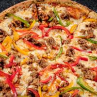 Sausage & Pepper · Italian sausage, assorted bell peppers, house cheese blend, and
traditional red marinara sauce