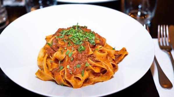 Pappardelle With Beef Rague · Pappardelle pasta blended with rich beef ragu sauce.