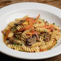 Fusilli  Primavera ( Vegetarian) · Carrots, zucchini, mushrooms, onions, tomatoes in garlic & olive oil sauce with fusilli shap...
