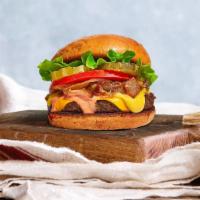 Veggie Medley Burger · (Vegetarian) Black bean patty topped with melted cheese, grilled onions, dill pickles, lettu...
