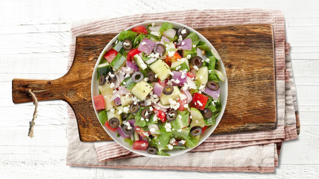 Geek For Greek Salad · Lettuce, tomato, olive, onion & Feta cheese with greek dressing.