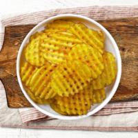 Lol Waffle Fries · (Vegetarian) Idaho potatos sliced in an alternating waffle pattern, fried until golden brown...