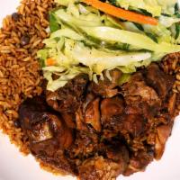 Stew Chicken · Served with peas your choice of rice and choice of two vegetables. Choice of medium or large.