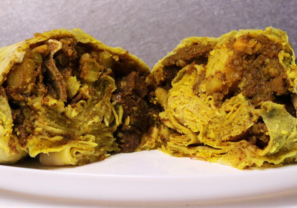 Curry Goat · Served with peas your choice of rice and choice of two vegetables. choice of medium or large.