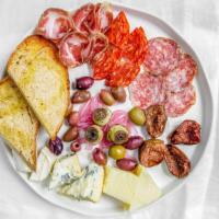 Wine Plate · Capocollo, salame toscano, salame piccante, alpha Tolman, blue Hazen, Willoughby, figs, oliv...