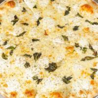 White Pizza Federico'S Style · Mozzarella tomato slices, fresh garlic extra virgin olive oil & Italian herbs.