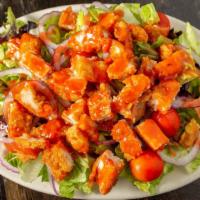 Spicy Buffalo Chicken · Crispy or Grilled. Mixed greens, grape tomatoes & red onions with hot sauce, and blue cheese...