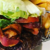 California Burger · Our classic beef burger topped with bacon, avocado, lettuce, tomato, onion.