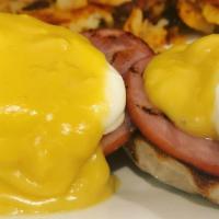 Original · Two poached eggs over Canadian bacon.