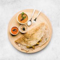 Chili Onion Semolina Crepe · Crispy golden semolina crepe filled with a mildly spiced potato mix and finely chopped onion...