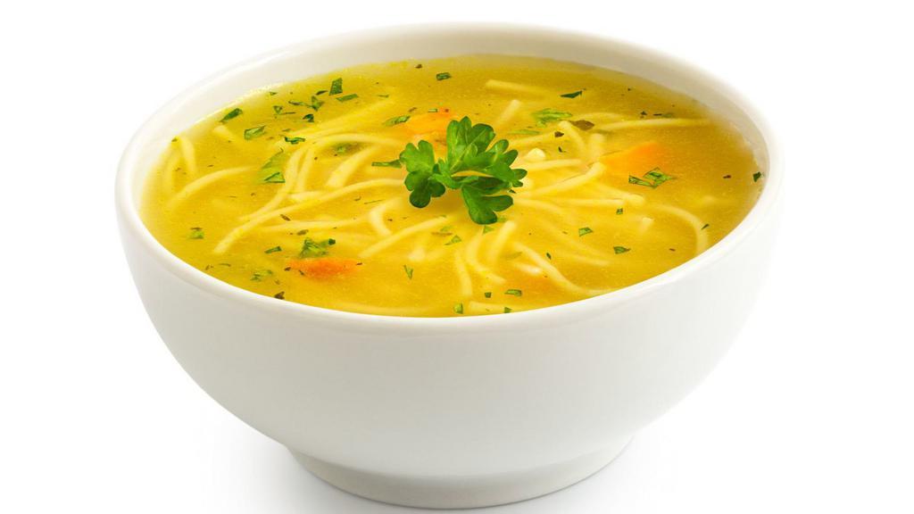 Chicken Noodle Soup · Classic chicken noodle soup served in a clear chicken broth.
